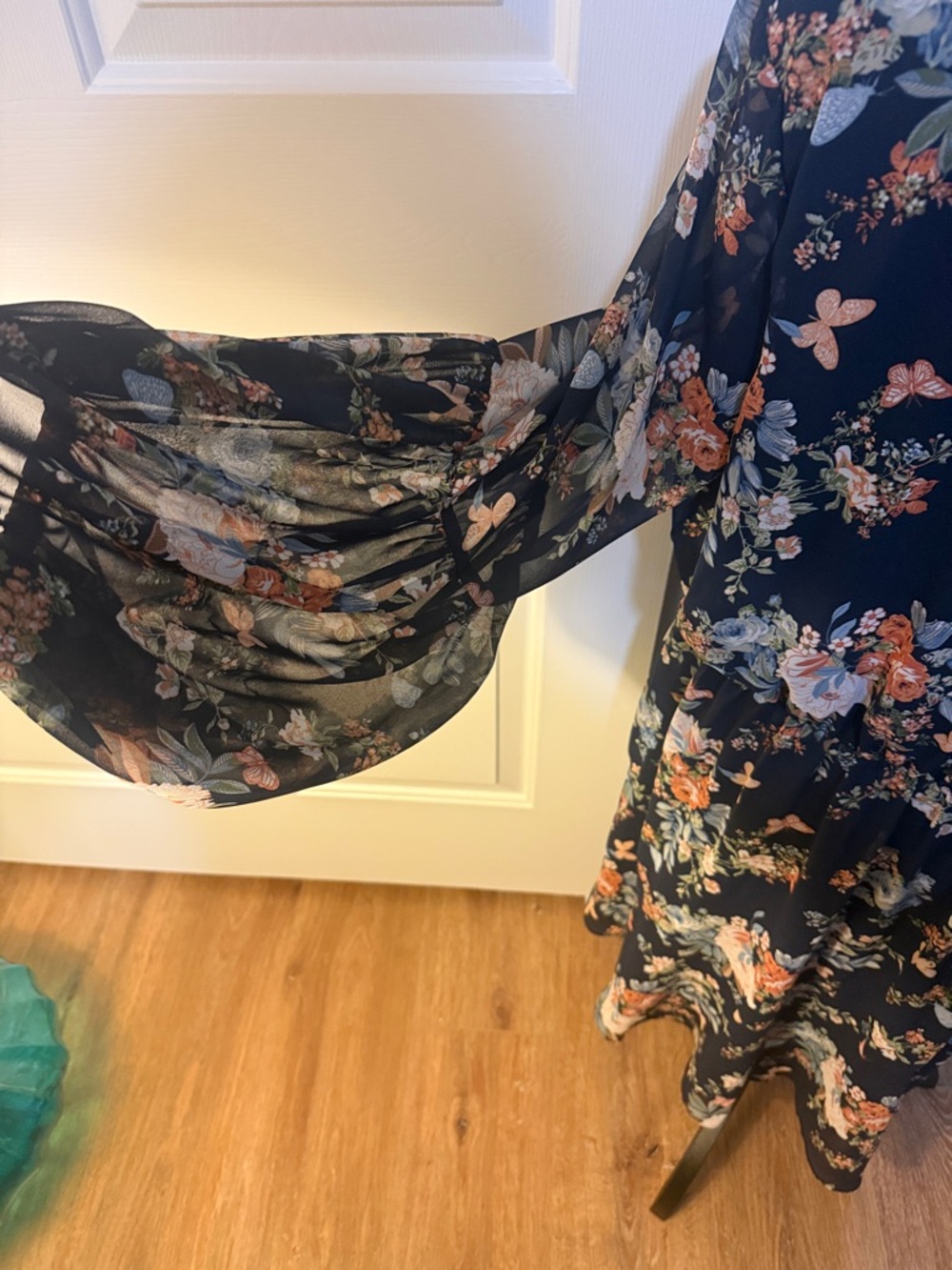 Navy Floral Tiered Long-Sleeve Dress - Picture 6 of 10